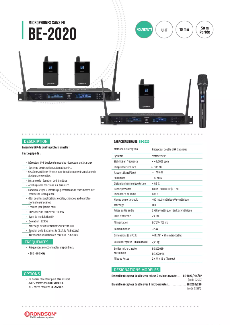 Page n°1 - Manuel utilisateur Rondson BE-2020