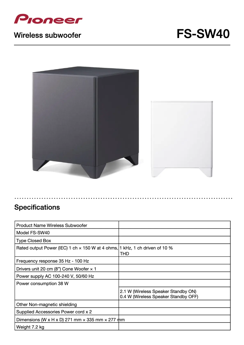 Page n°1 - Fiche technique Pioneer FS-SW40