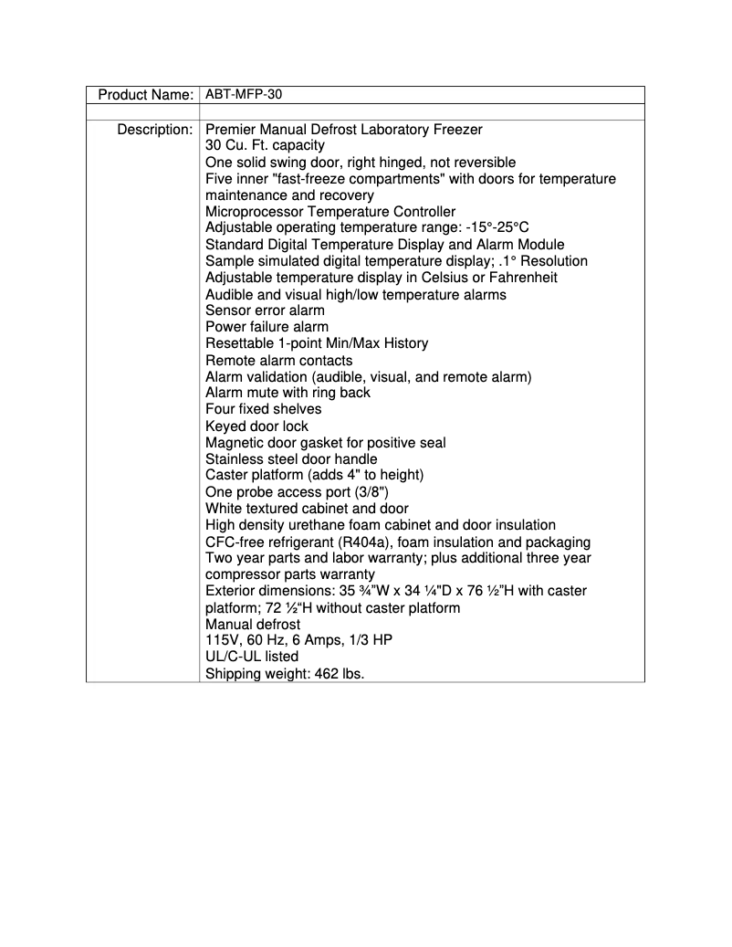 Page n°1 - Fiche technique American BioTech Supply ABT-MFP-30
