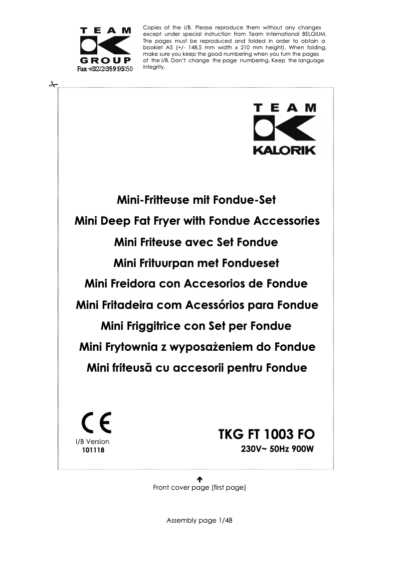 Page 1 de la notice Manuel utilisateur Team TKG FT 1003 FO