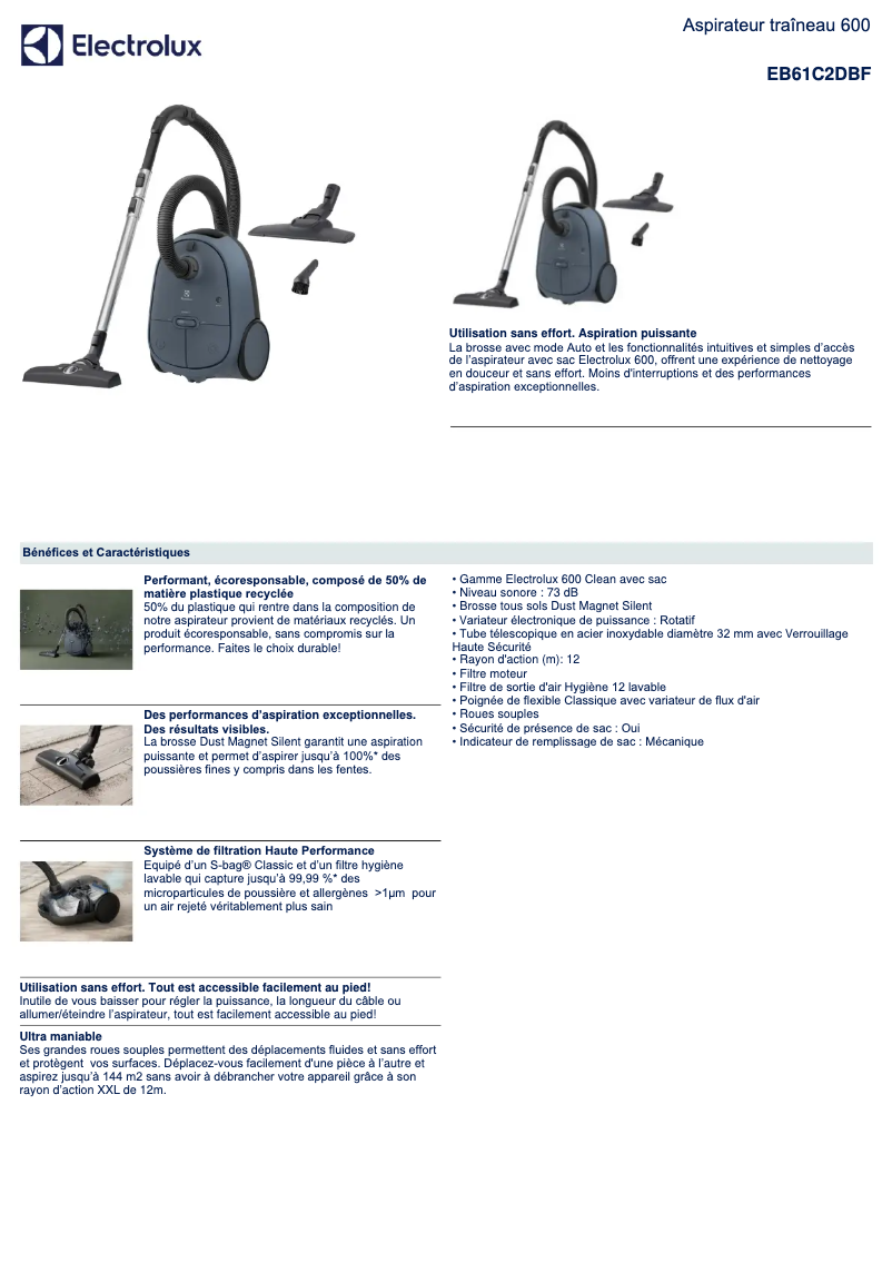 Page 1 de la notice Manuel utilisateur Electrolux EB61C2DBF
