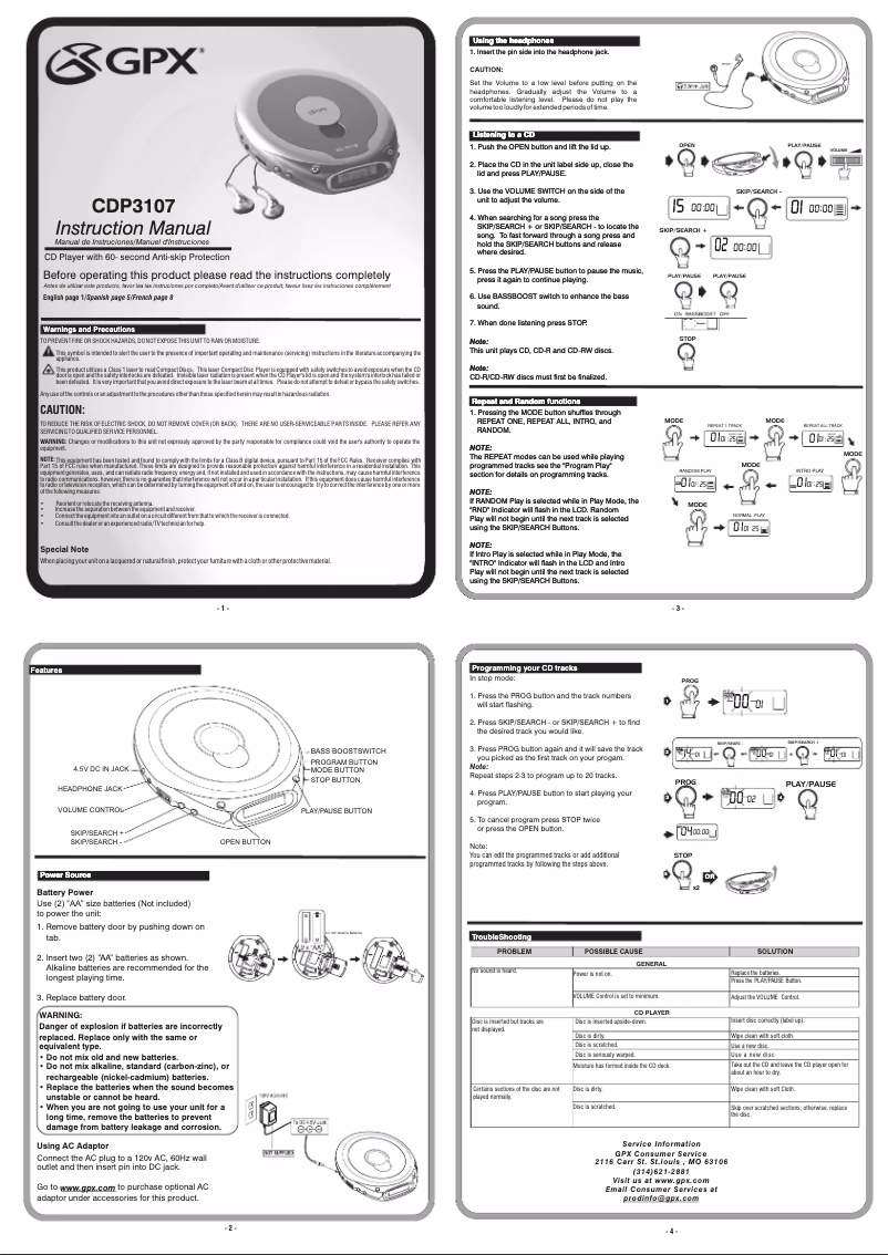Image de la première page du manuel de l'appareil CDP3107
