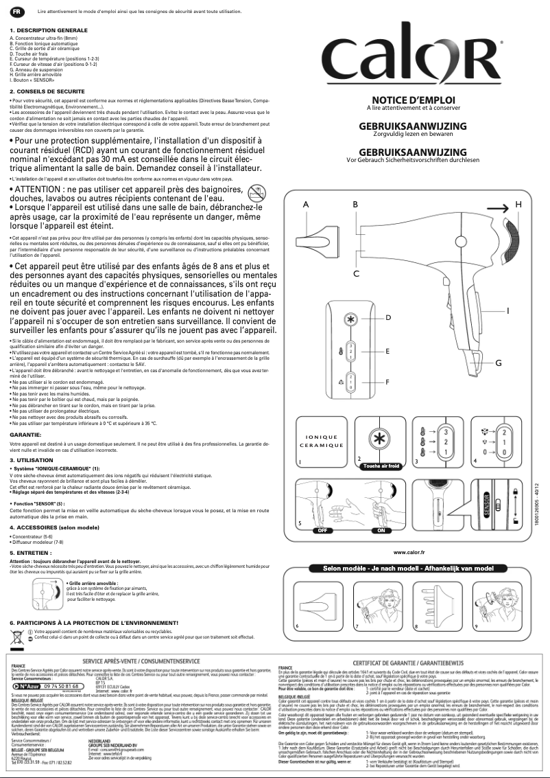Page 1 de la notice Manuel utilisateur Calor Infini Pro Sensor CV8670C0