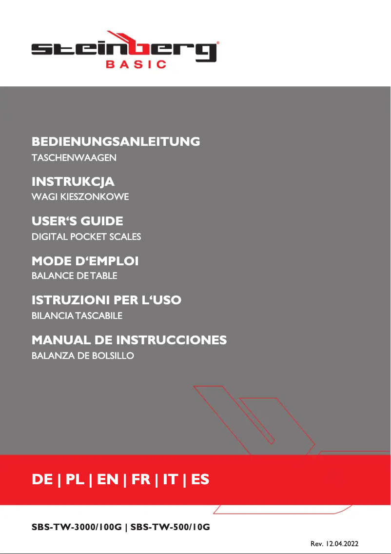 Image de la première page du manuel de l'appareil SBS-TW-500/10G