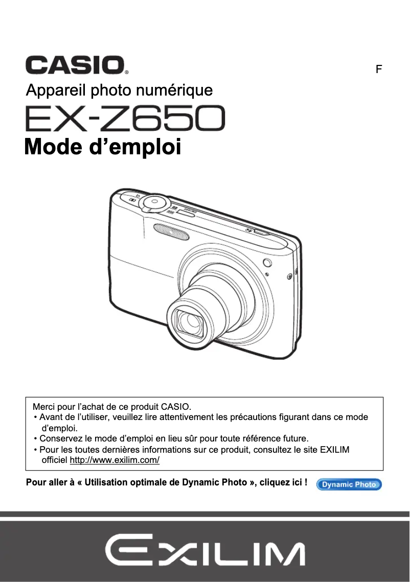 Image de la première page du manuel de l'appareil Exilim EX-Z650