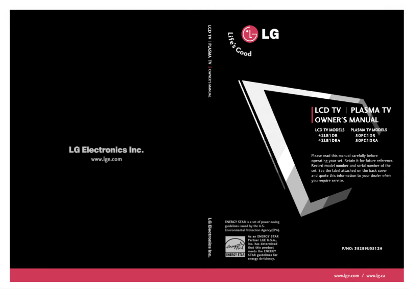 Page n°1 - Manuel utilisateur LG 50PC1DRA