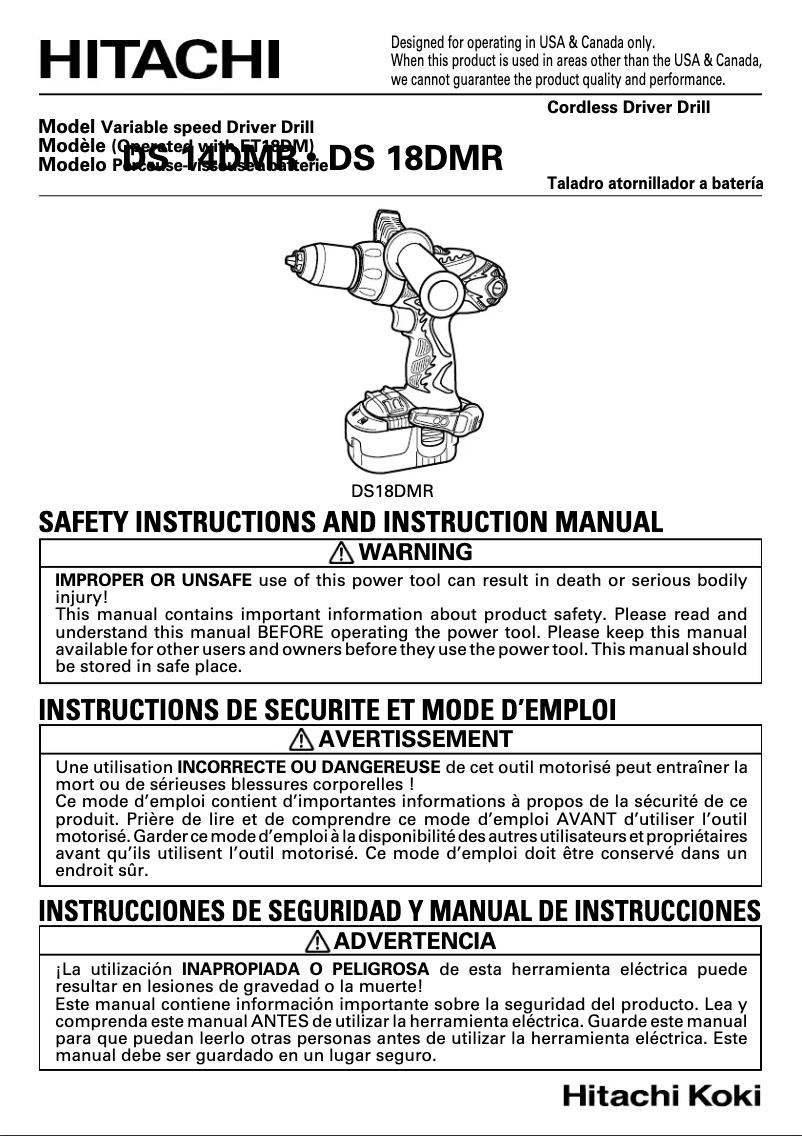 Page n°1 - Manuel utilisateur Hitachi DS 14DMR