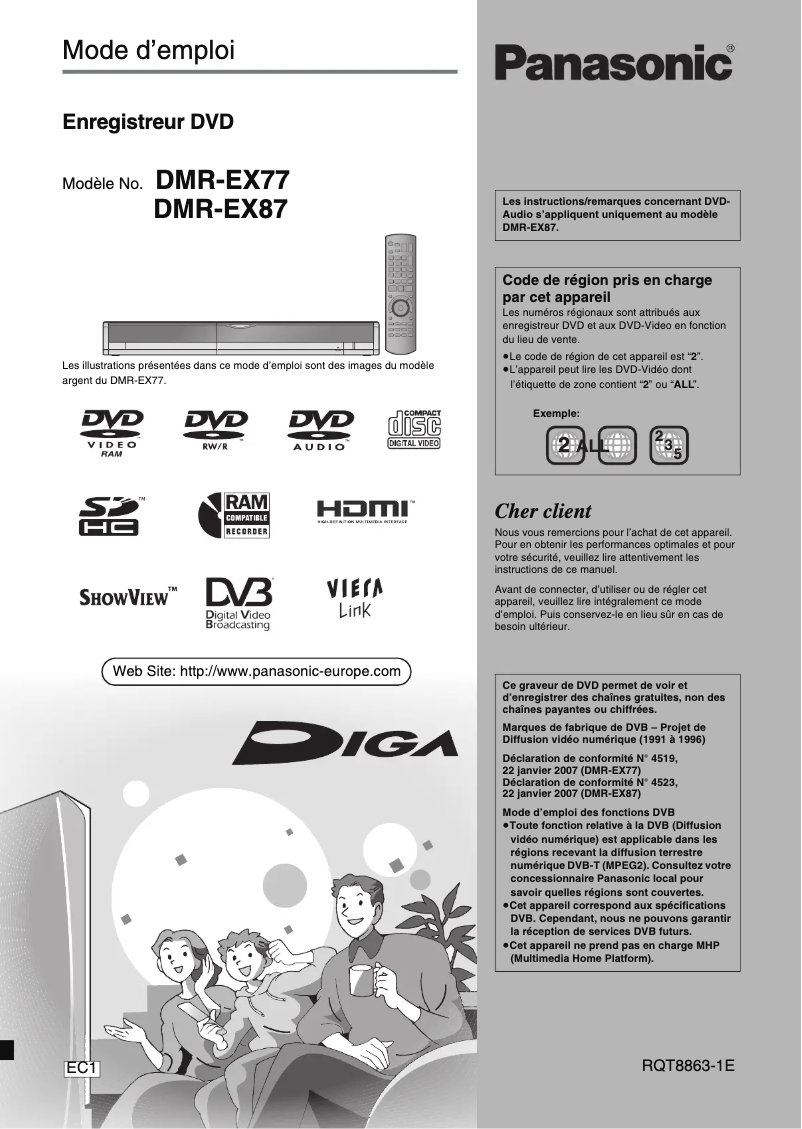 Page 1 de la notice Manuel utilisateur Panasonic DMR-EX87
