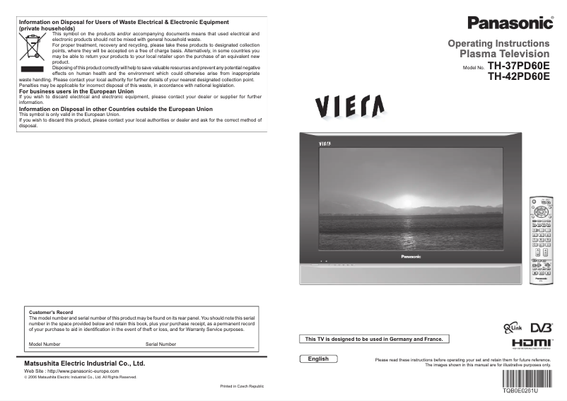 Page 1 de la notice Manuel utilisateur Panasonic Viera TH-42PD60E