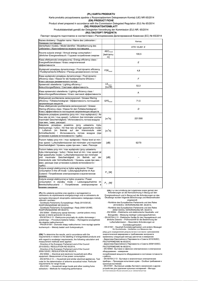 Page 1 de la notice Fiche technique Kernau KTH 10.261 X