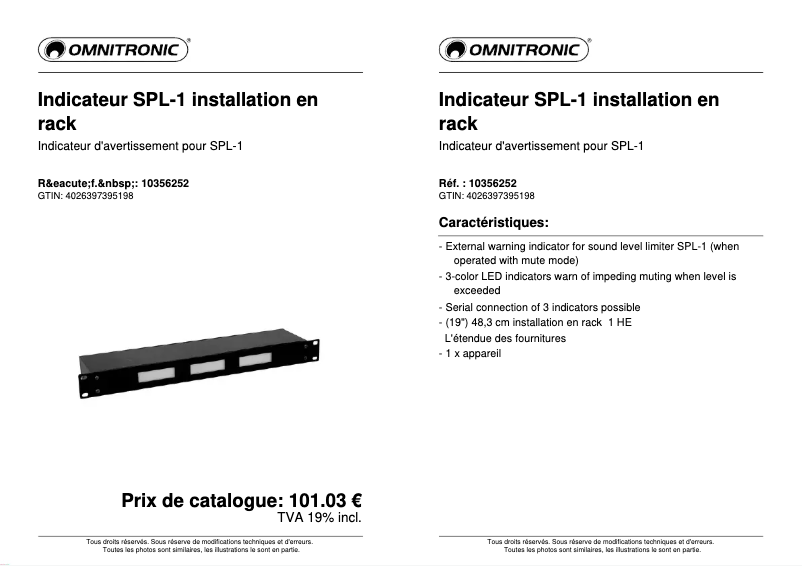 Page n°1 - Fiche technique Omnitronic SPL-1
