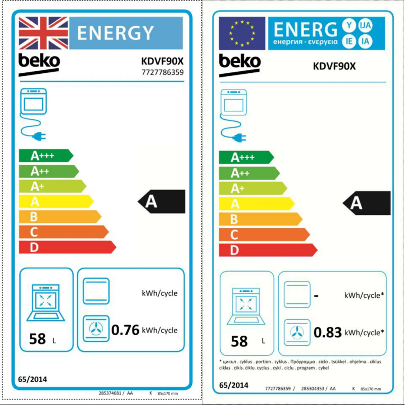Page 1 de la notice Label énergétique Beko HBQ5000