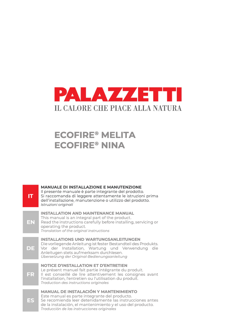 Page n°1 - Manuel utilisateur Palazzetti Ecofire Melita