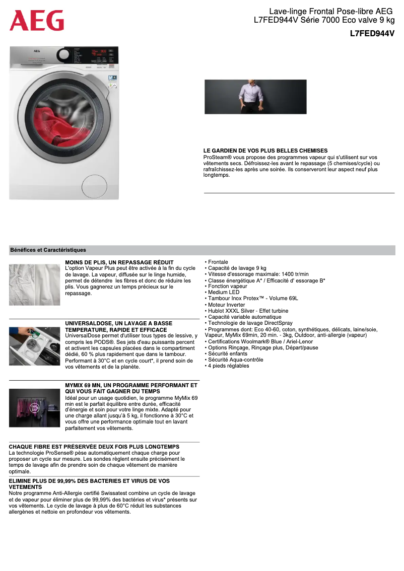 Image de la première page du manuel de l'appareil L7FED944V