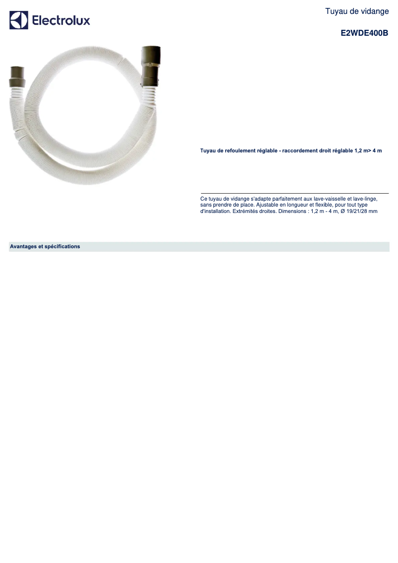 Page 1 de la notice Manuel utilisateur Electrolux E2WDE400B