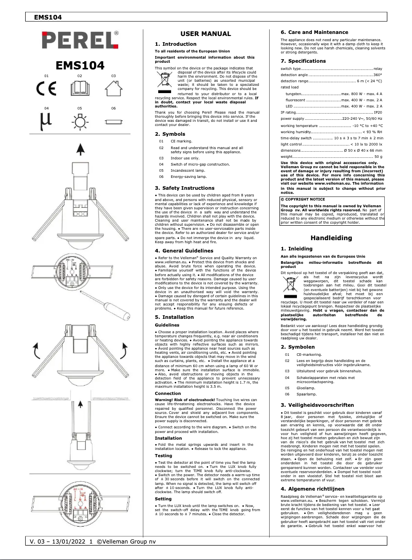 Image de la première page du manuel de l'appareil EMS104
