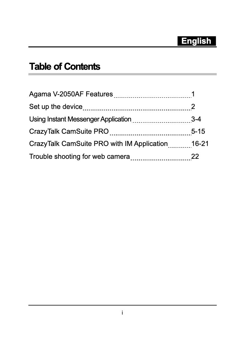 Page n°1 - Manuel utilisateur Genius Agama V-2050AF