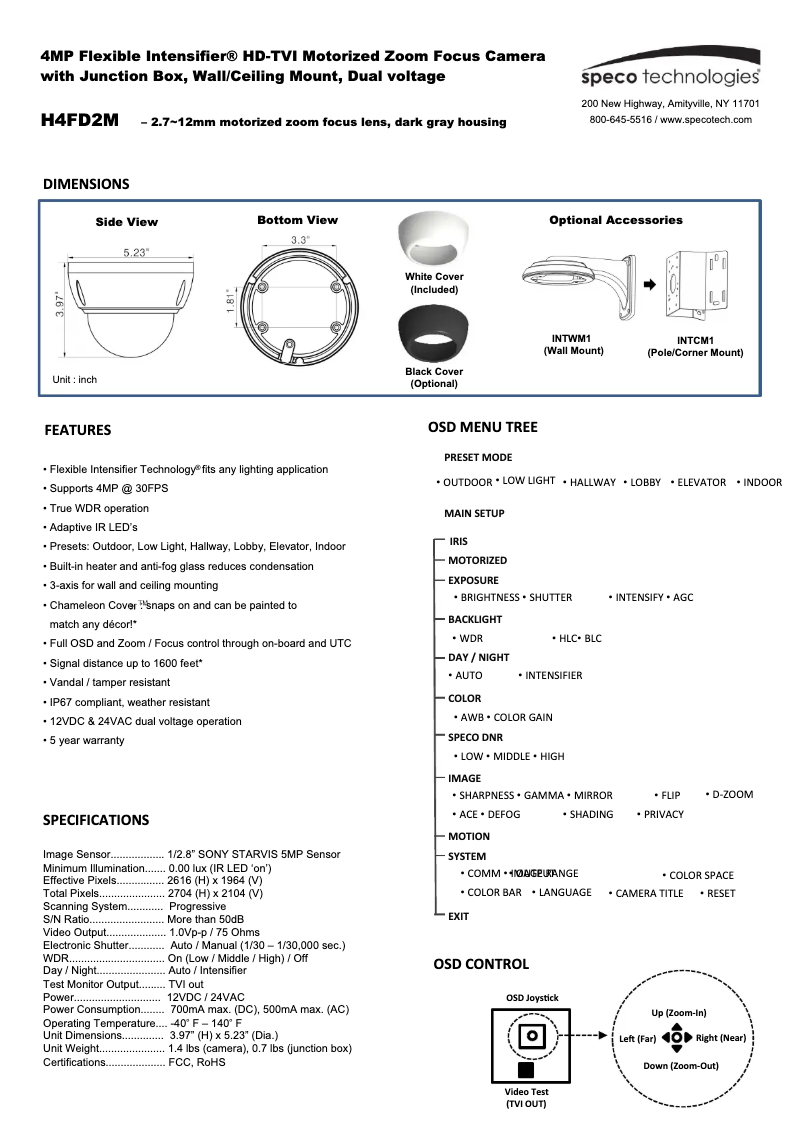 Page 1 de la notice Manuel utilisateur Speco Technologies H4FD2M