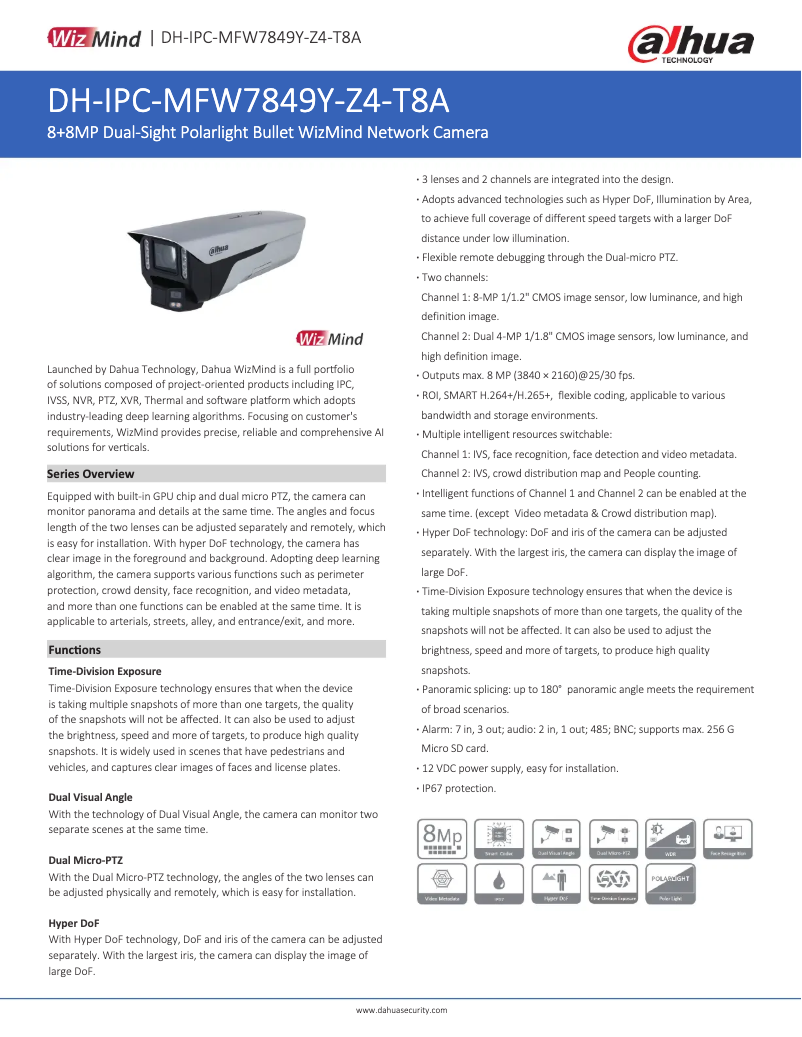 Page 1 de la notice Fiche technique Dahua Technology IPC-MFW7849Y-Z4-T8A