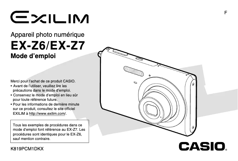 Page n°1 - Manuel utilisateur Casio Exilim EX-Z6