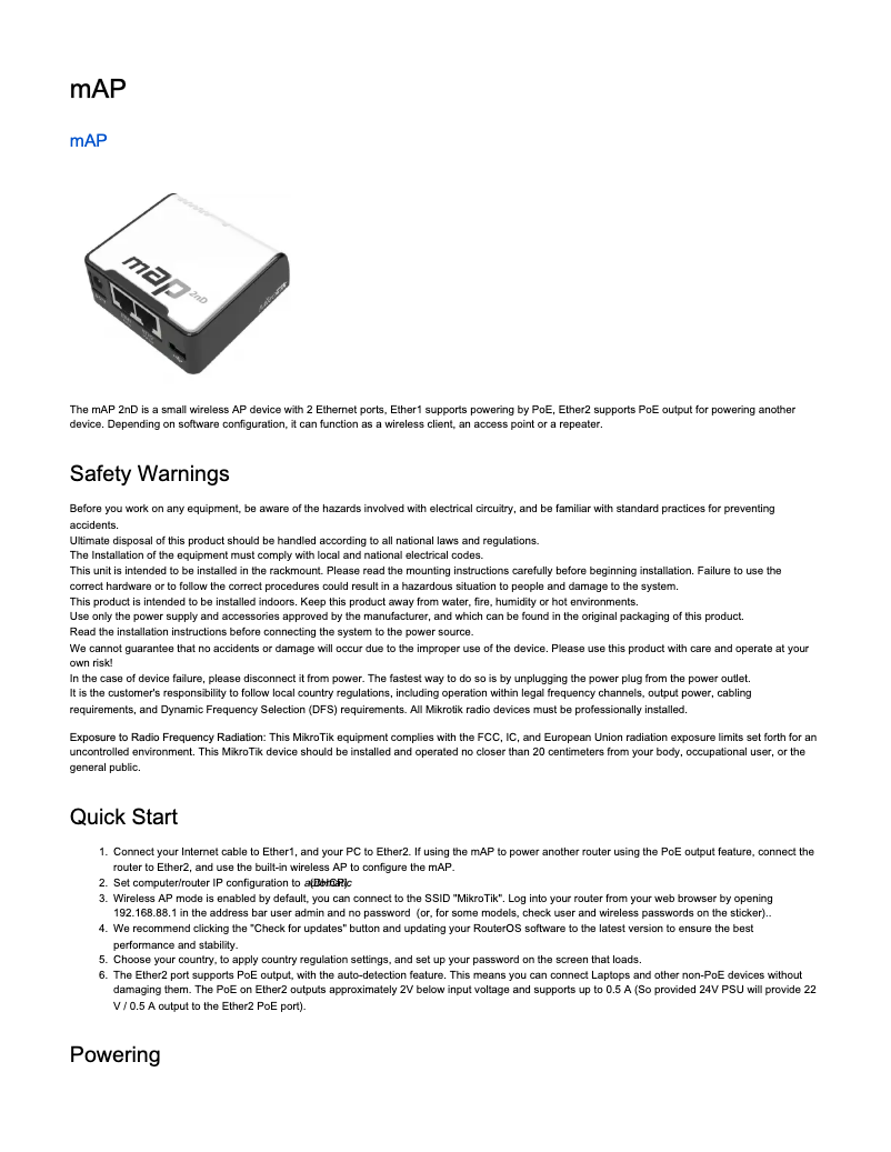 Page 1 de la notice Manuel utilisateur Mikrotik mAP