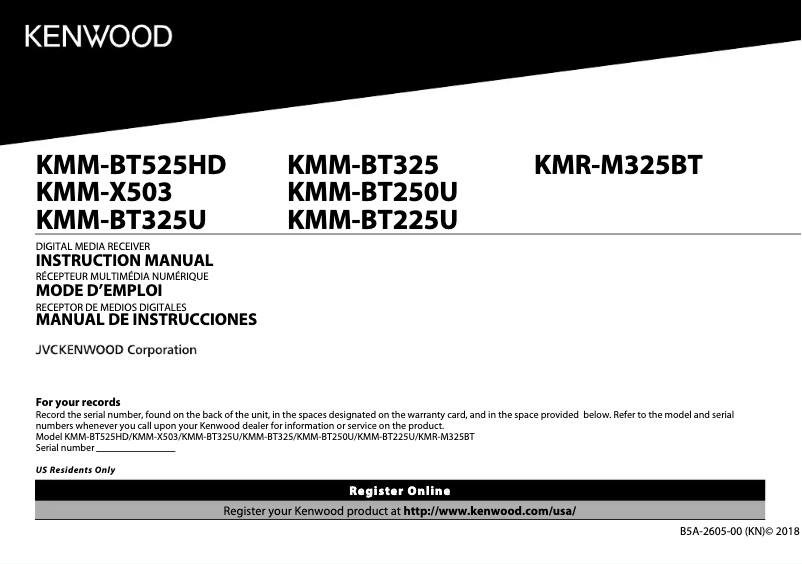 Page n°1 - Manuel utilisateur Kenwood KMM-BT325U