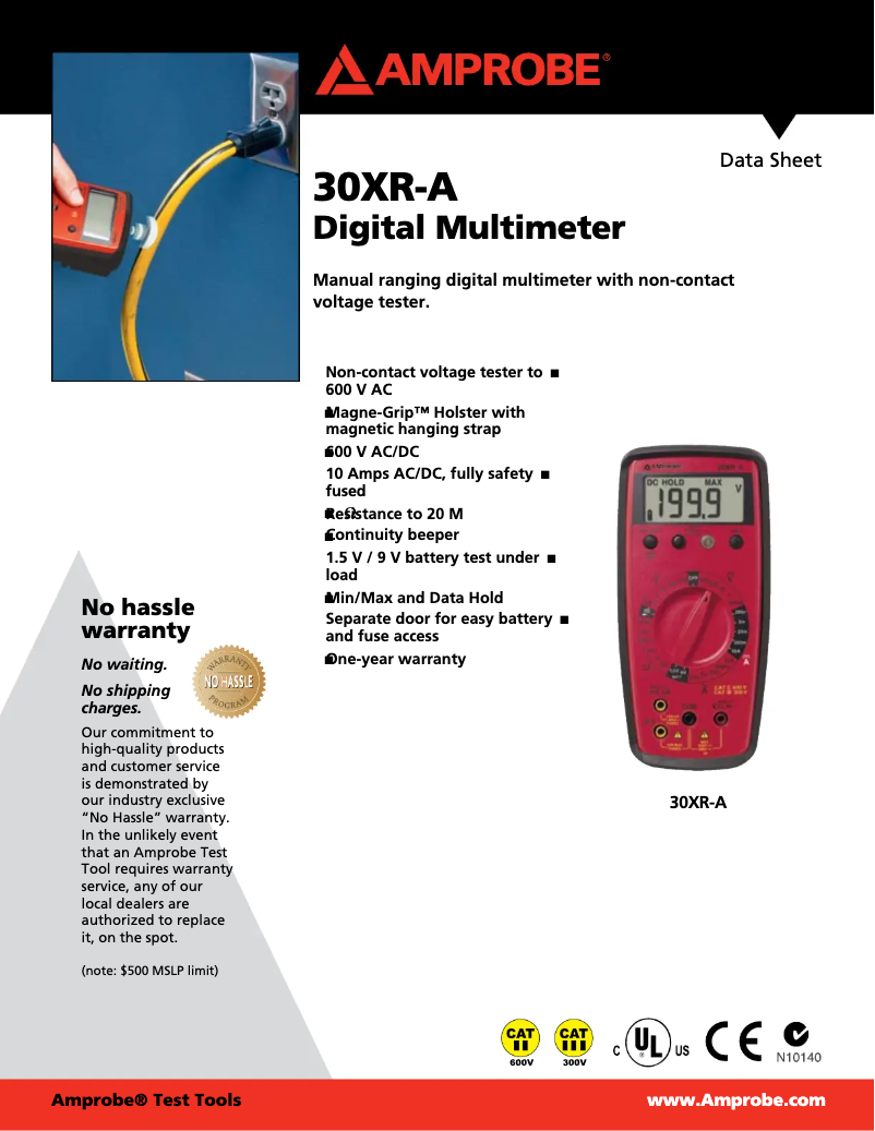 Page 1 de la notice Fiche technique Amprobe 30XR-A