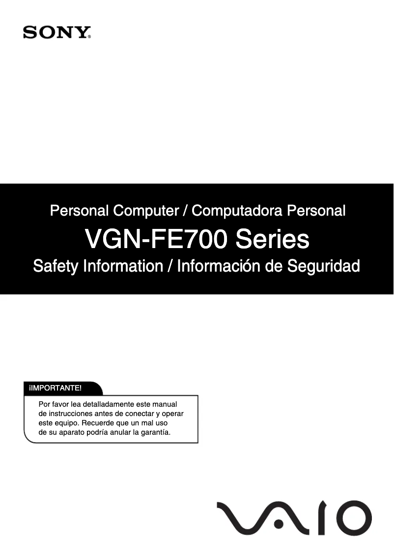 Página 1 del manual Instrucciones de seguridad Sony Vaio VGN-FE790P