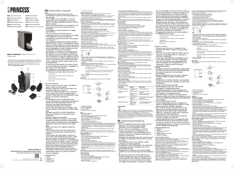 Page 1 de la notice Manuel utilisateur Princess Multi Capsule Coffee Machine 5-in-1 249451