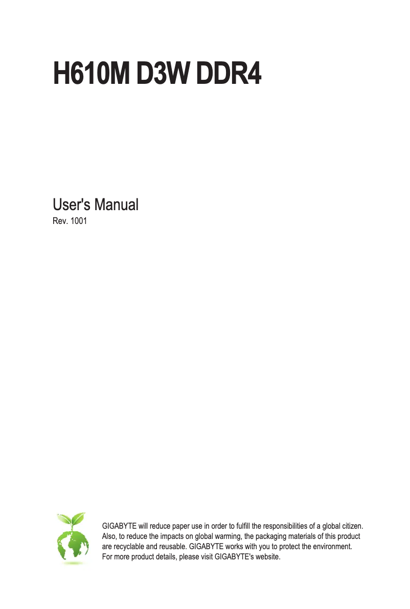 Page n°1 - Manuel utilisateur Gigabyte H610M D3W DDR4