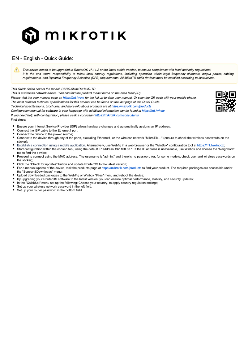 Image de la première page du manuel de l'appareil hAP ax²