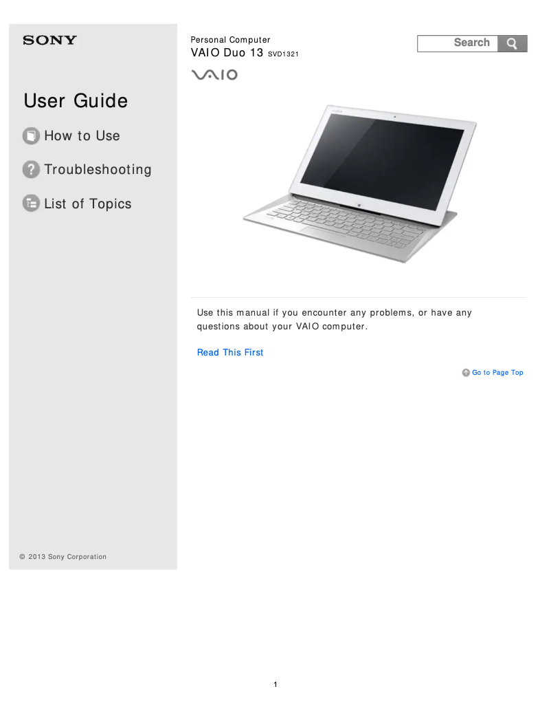 Página 1 del manual Manual de usuario Sony Vaio Duo 13 SVD132190S
