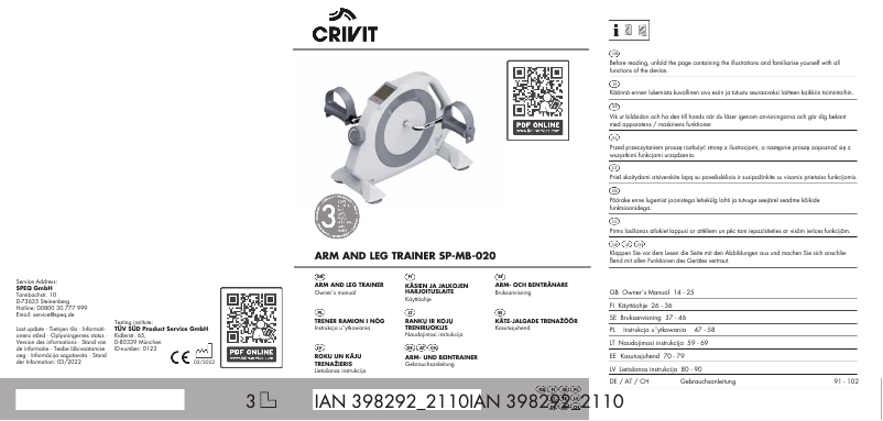 Página 1 del manual Manual de usuario Crivit SP-MB-020