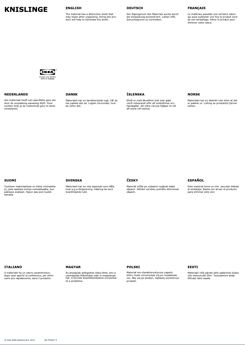 Page 1 de la notice Manuel utilisateur Ikea KNISLINGE