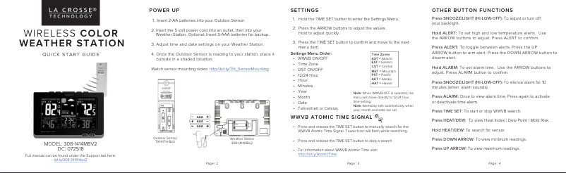 Page n°1 - Guide de démarrage rapide La Crosse Technology 308-1414MBV3