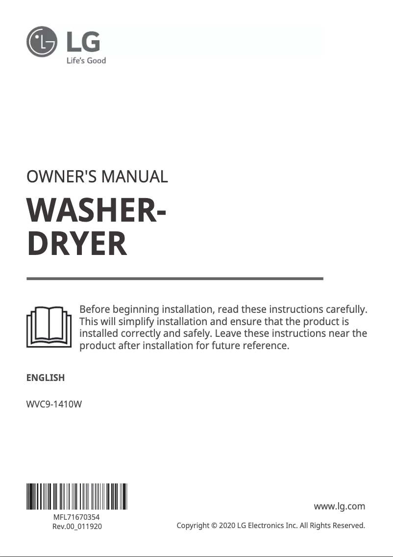 Page 1 de la notice Manuel utilisateur LG WVC9 -1410W