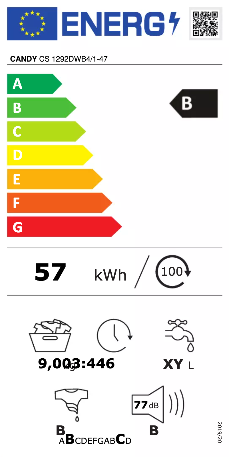 Page n°1 - Label énergétique Candy CS 1292DWB4/1-47