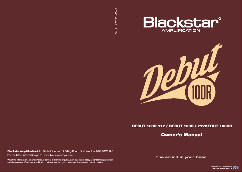 Page 1 de la notice Manuel utilisateur Blackstar Debut 100R