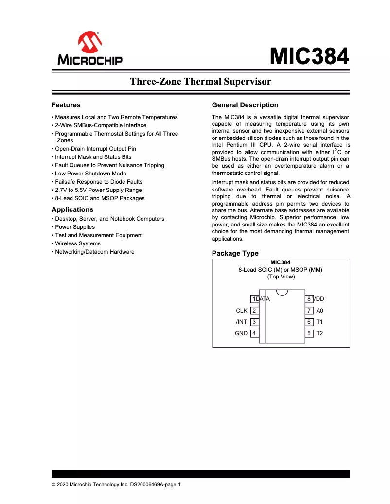 Page 1 de la notice Manuel utilisateur Microchip MIC384