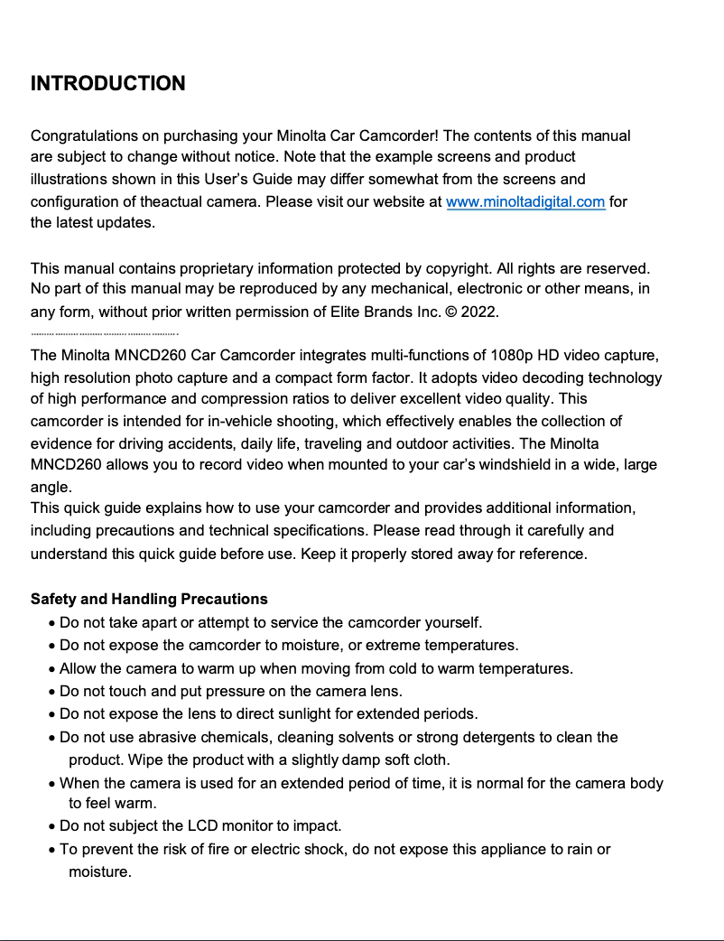 Page n°1 - Manuel utilisateur Minolta MNCD260