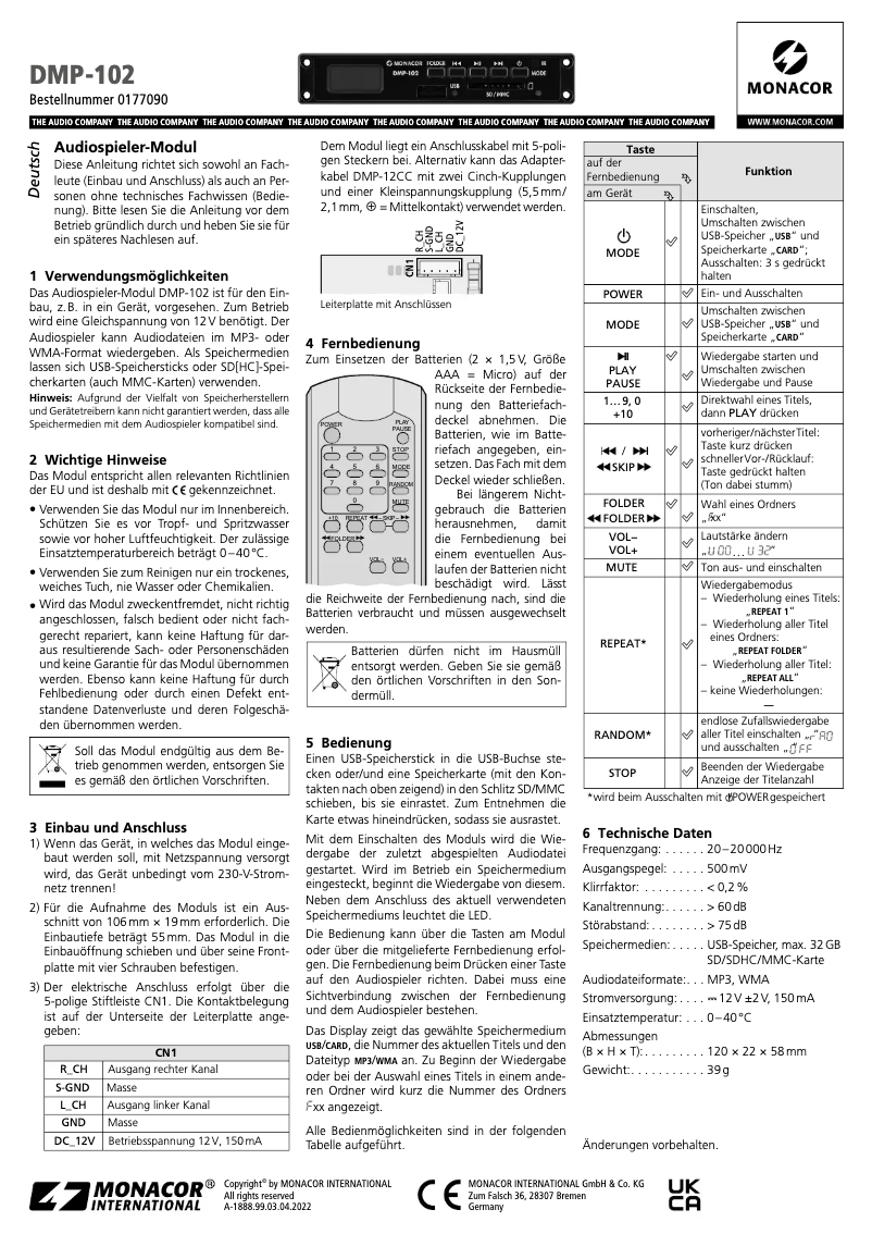 Page n°1 - Manuel utilisateur Monacor DMP-102