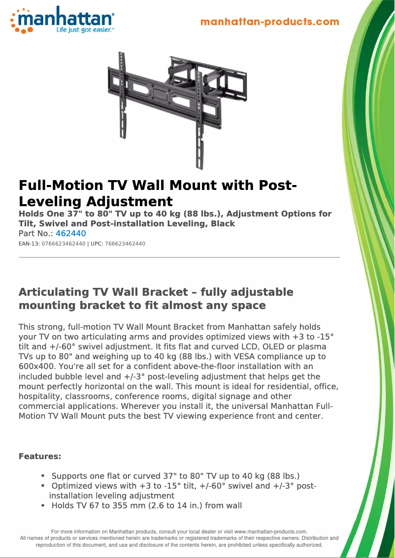 Page 1 de la notice Fiche technique Manhattan 462440