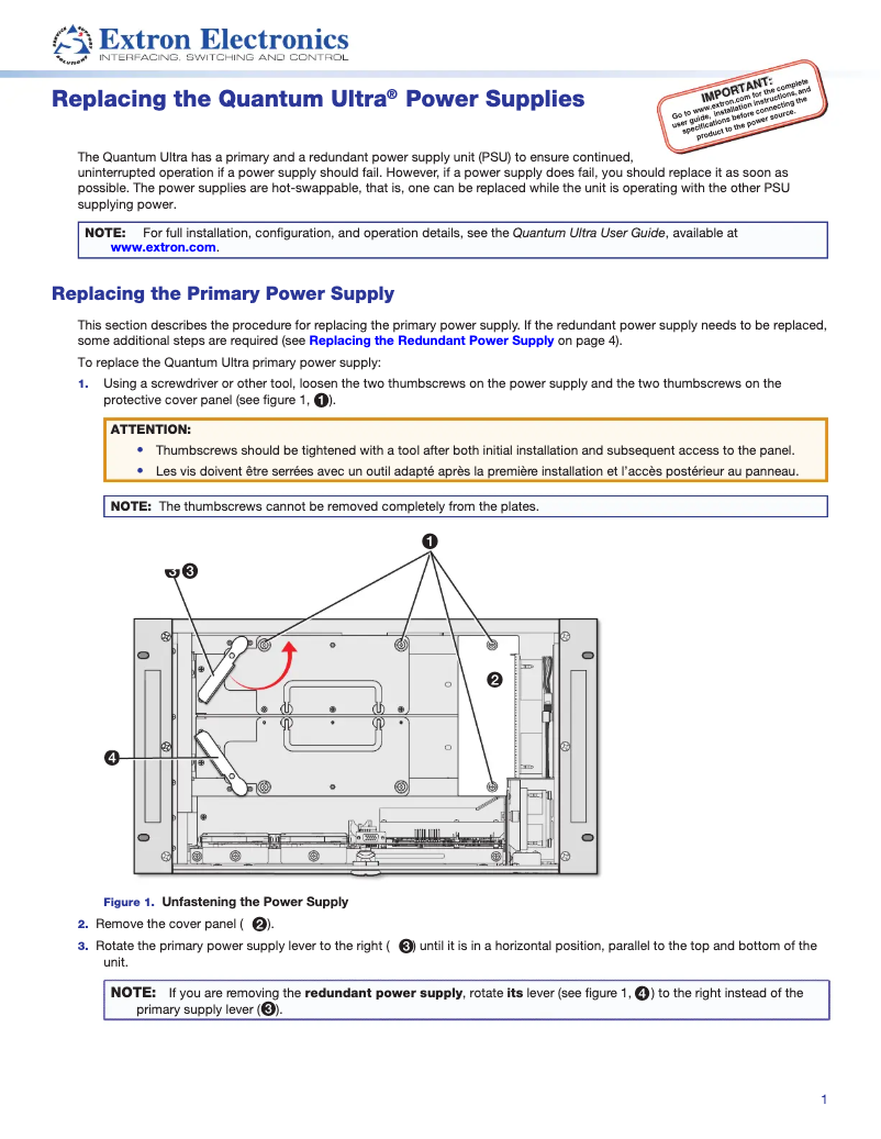 Page 1 de la notice Manuel utilisateur Extron Quantum Ultra