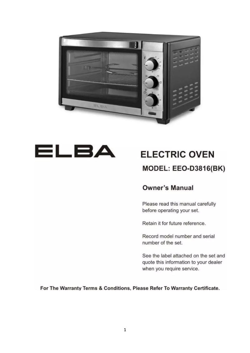 Page n°1 - Manuel utilisateur Elba EEO-D3816(BK)