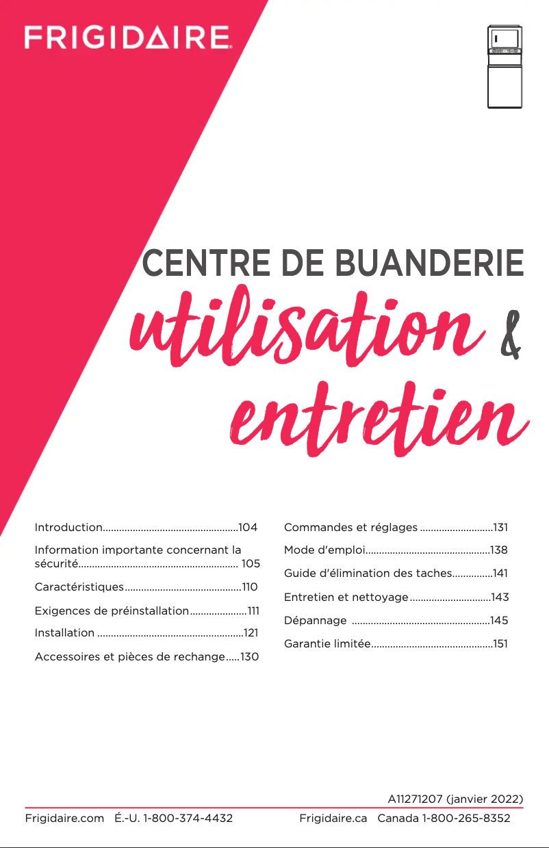 Page n°1 - Manuel utilisateur Frigidaire FLCE7522AW