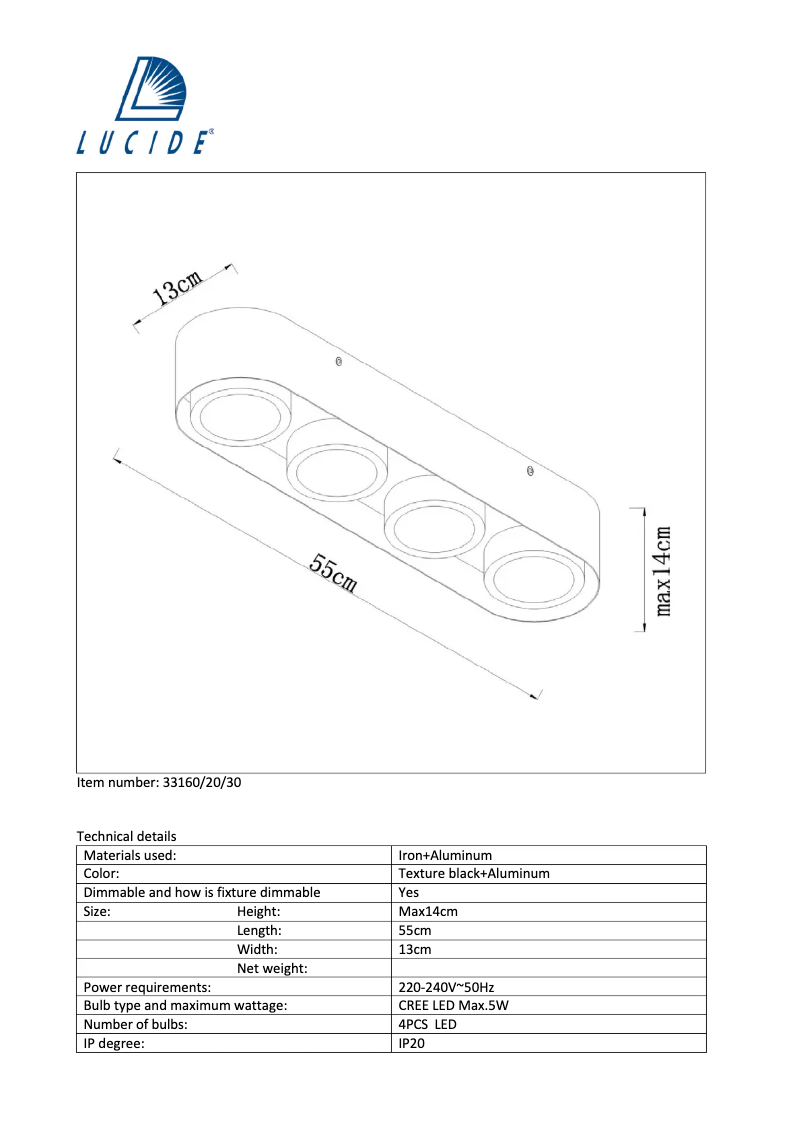 Page 1 de la notice Manuel utilisateur Lucide Radus 33160/20/30