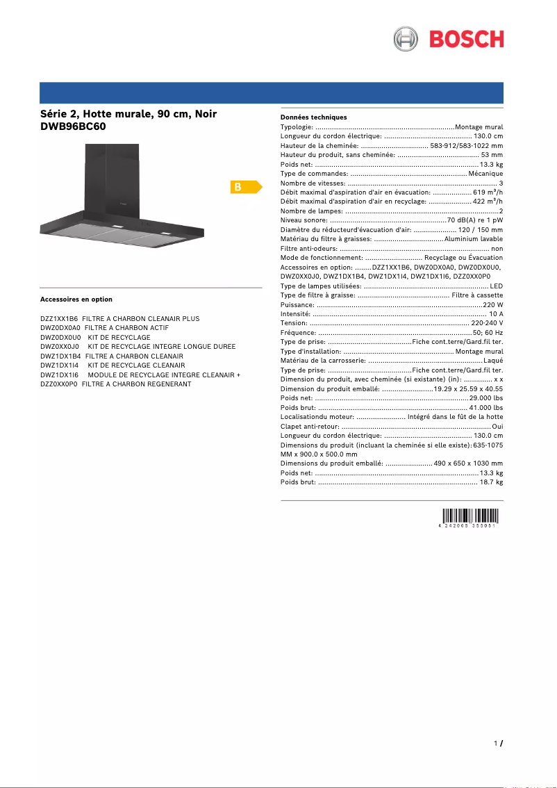Página 1 del manual Ficha técnica Bosch DWB96BC60