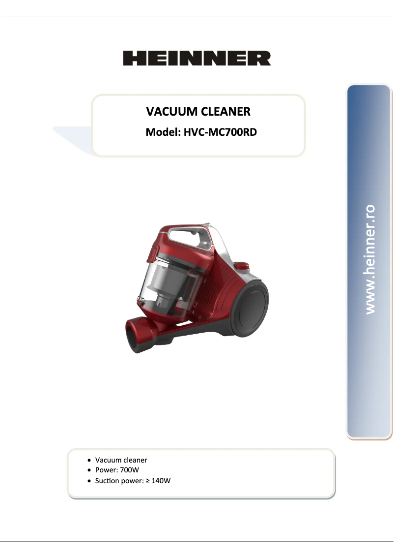Page 1 de la notice Manuel utilisateur Heinner HVC-MC700RD