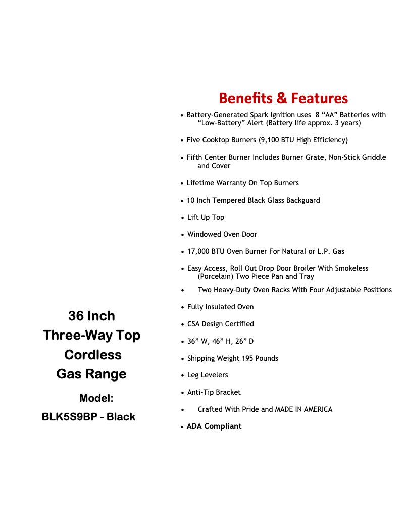 Page 1 de la notice Fiche technique Premier BLK5S9BP
