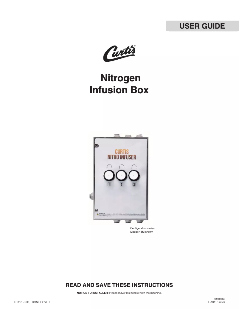 Page 1 de la notice Manuel utilisateur Wilbur Curtis NIB3